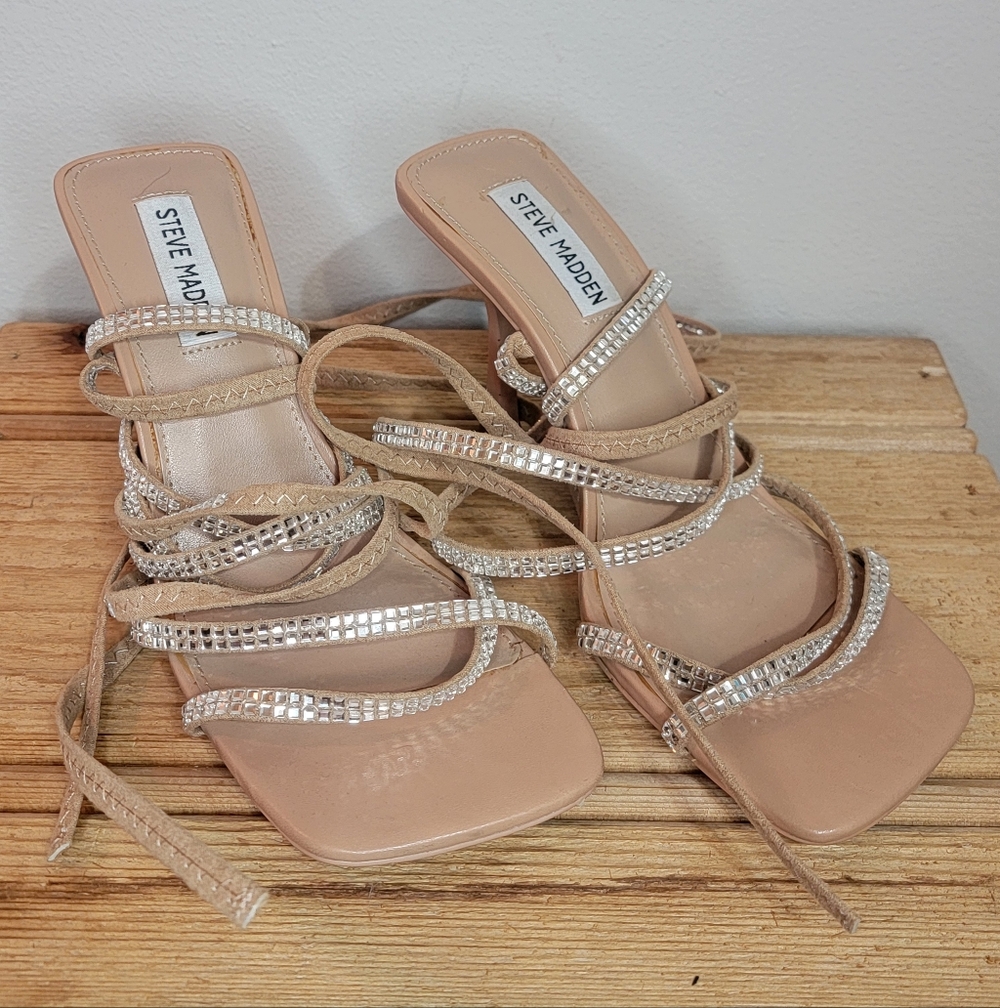 Steve Madden Tan and Silver Strappy Sandals